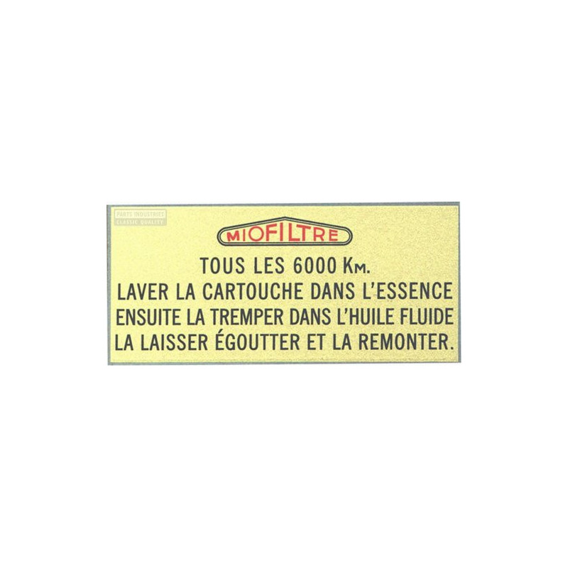 Sticker for air filter Miofiltre