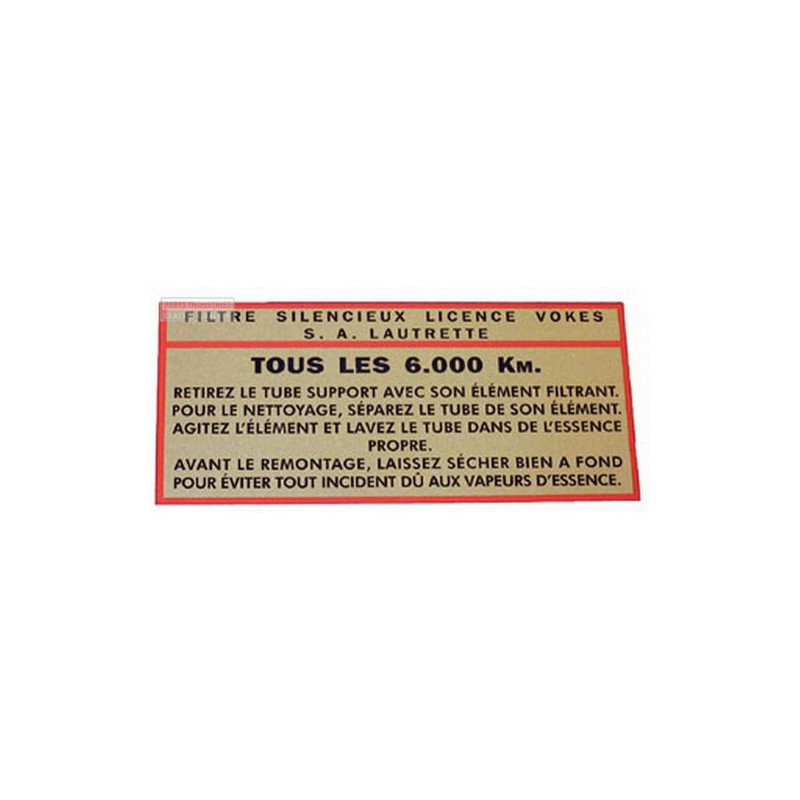 Sticker for air filter Vokes